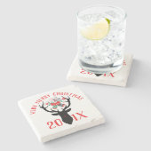 Frohe Weihnachts-Typografie Weihnachtsglocken & Hi Steinuntersetzer (Seitenansicht)