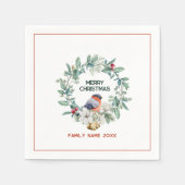 Frohe Weihnachts Typografie Wreath & Red Robin Serviette (Vorderseite)