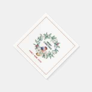 Frohe Weihnachts Typografie Wreath & Red Robin Serviette