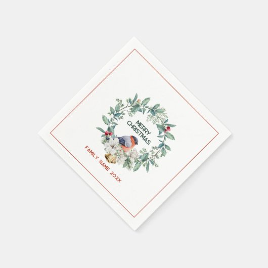Frohe Weihnachts Typografie Wreath & Red Robin Serviette (Ecke)