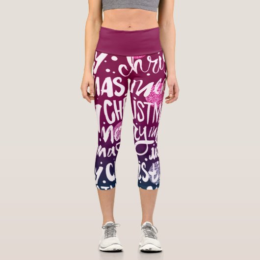 Frohe Weihnachts Typografisches Muster Capri Leggings (Vorderseite)