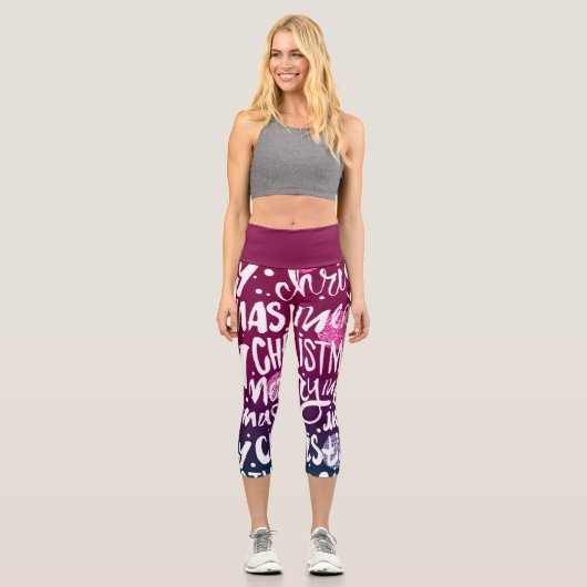 Frohe Weihnachts Typografisches Muster Capri Leggings (Vorderseite)