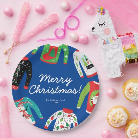 Frohe Weihnachts Ugly Sweater Party Papierplatte Pappteller (Party)