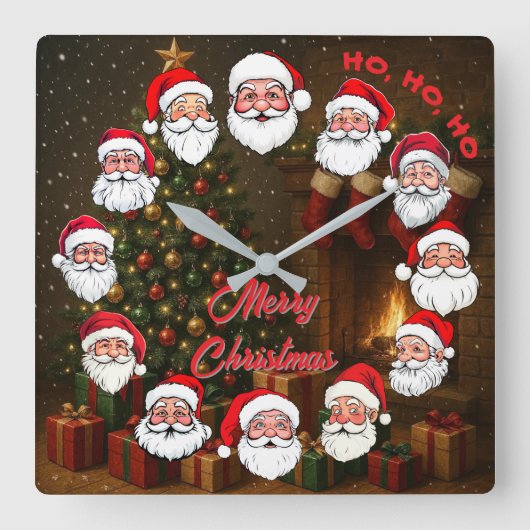 Frohe Weihnachts-Uhr Quadratische Wanduhr (Vorderseite)