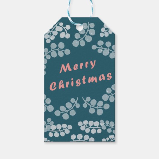 Frohe Weihnachts- und Berries Navy/Aquamarine Gefä Geschenkanhänger (Vorderseite)