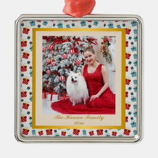 Frohe Weihnachts- und Neujahrsgeschenkmuster Ornament Aus Metall (Vorne)