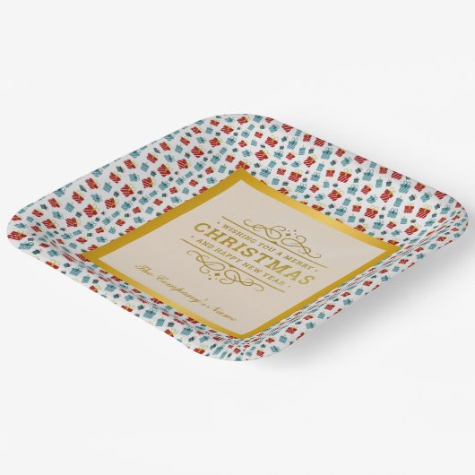 Frohe Weihnachts- und Neujahrsgeschenkmuster Pappteller (Gewinkelt)