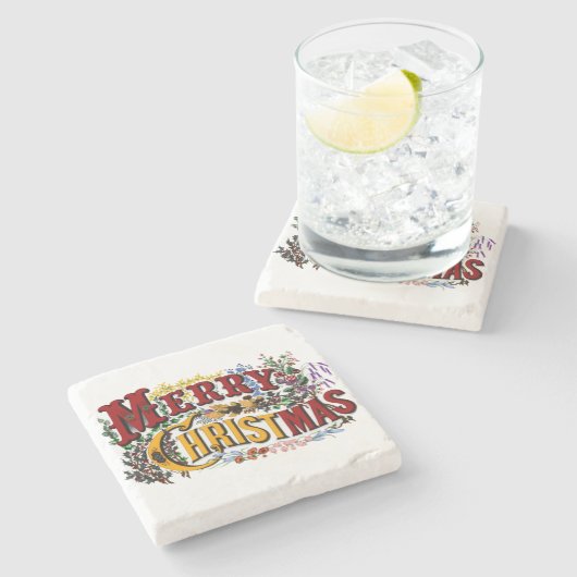 Frohe Weihnachts-Untersetzer Steinuntersetzer (Seitenansicht)