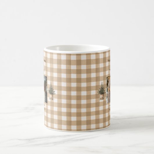 Frohe Weihnachts-Vater Rustic Brown Gingham Foto Kaffeetasse (Mittel)
