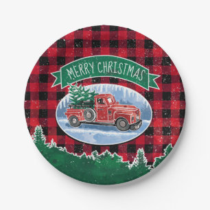 Frohe Weihnachts-Vintage LKW Pappteller