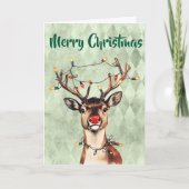 Frohe Weihnachts Vintage Rentier mit Lichtern Karte (Vorderseite)