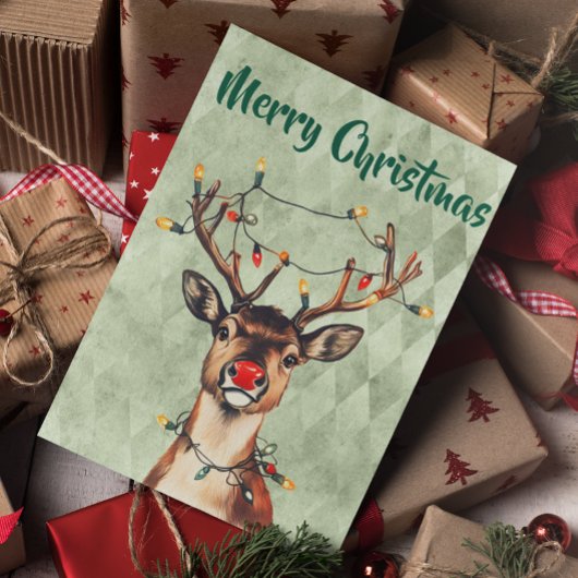 Frohe Weihnachts Vintage Rentier mit Lichtern Karte