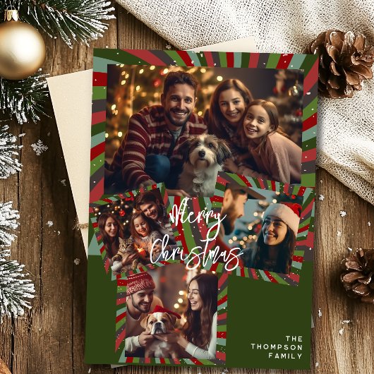 Frohe Weihnachts Vintage Streifen benutzerdefinier Feiertagskarte