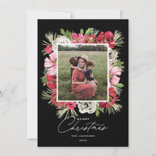 Frohe Weihnachts Wasserfarbe Blume Rahmen Schwarz Feiertagskarte