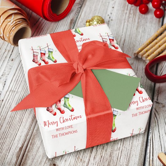 Frohe Weihnachts Wasserfarbe Strümpfe Custom Geschenkpapier Set