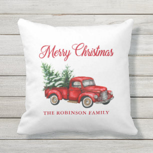 Frohe Weihnachts Wasserfarbe Vintag Red Truck Porc Kissen