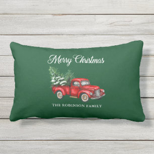 Frohe Weihnachts Wasserfarbe Vintag Red Truck Porc Kissen Für Draußen