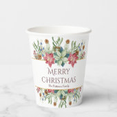 Frohe Weihnachts Wasserfarbe Winter Blume Name Pappbecher (Rückseite)