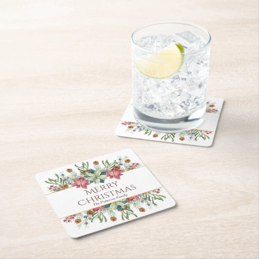 Frohe Weihnachts Wasserfarbe Winter Blume Name Rechteckiger Pappuntersetzer (Vor Ort)