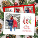Frohe Weihnachts Wasserfarben Strümpfe FotoCollage Feiertagskarte<br><div class="desc">Dieses Design verfügt über eine fröhliche Weihnachtskarte mit Aquarellfarben-Strümpfen,  eine vier 4-Foto-Collage-Vorlage mit niedlichem Vintagen Stil,  einem einfachen Minimalisten und einem eleganten Pinselskript,  mit elegantem,  roten und grünen Stil,  einer farbenfrohen lustigen,  Urlaubskarte.</div>