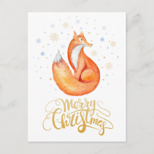 Frohe Weihnachts-Wasserfarbenfox und Schneeflocken Feiertagspostkarte