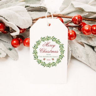 Frohe Weihnachts Watercolor Wreath Family Classic Geschenkanhänger