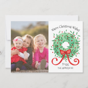Frohe Weihnachts Watercolor Wreath Family Foto Feiertagskarte