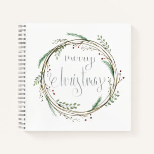 Frohe Weihnachts Watercolor Wreath Journal Notizblock
