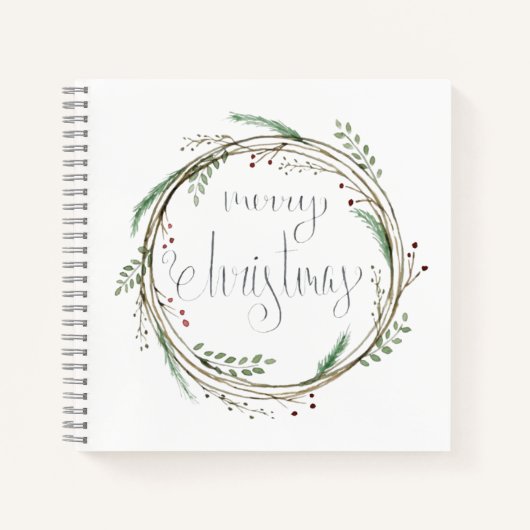 Frohe Weihnachts Watercolor Wreath Journal Notizblock (Vorderseite)