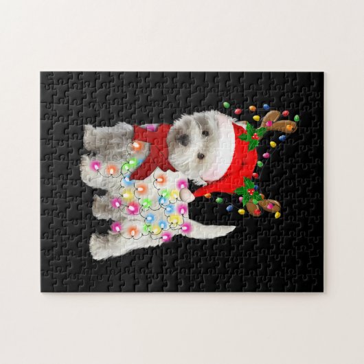Frohe Weihnachts-Weihnachten-Westie-Hunde-Rentier- Puzzle (Horizontal)