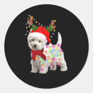 Frohe Weihnachts-Weihnachten-Westie-Hunde-Rentier- Runder Aufkleber