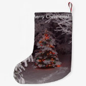 Frohe Weihnachts-Weihnachtsbaumleuchten im Schnee Kleiner Weihnachtsstrumpf (Rückseite)