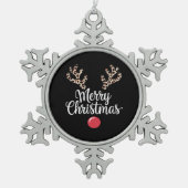 Frohe Weihnachts-Weihnachtsgeschenke für Reindeer Schneeflocken Zinn-Ornament (Vorderseite)