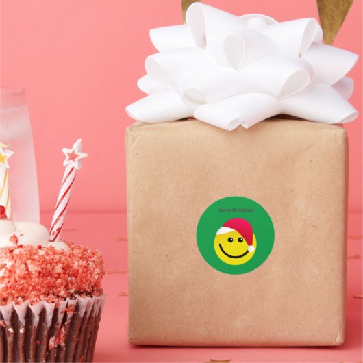 Frohe Weihnachts-Weihnachtsmannmütze Emoji Classic Runder Aufkleber (Party)