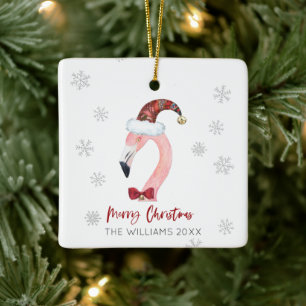 Frohe Weihnachts-Weihnachtsmannmütze Flamingo Schn Keramikornament