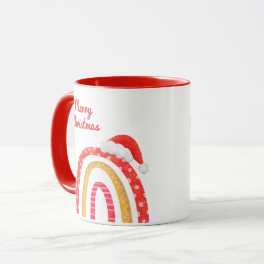Frohe Weihnachts-Weihnachtsmannmütze Rainbow Moder Tasse (Vorderseite Links)