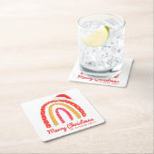 Frohe Weihnachts-Weihnachtsmannmütze Rainbow Perso Rechteckiger Pappuntersetzer (Vor Ort)