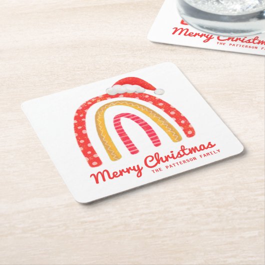 Frohe Weihnachts-Weihnachtsmannmütze Rainbow Perso Rechteckiger Pappuntersetzer (angewinkelt)