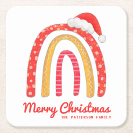 Frohe Weihnachts-Weihnachtsmannmütze Rainbow Perso Rechteckiger Pappuntersetzer