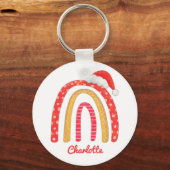 Frohe Weihnachts-Weihnachtsmannmütze Rainbow Perso Schlüsselanhänger (Vorderseite)