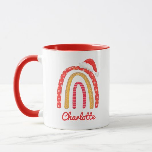 Frohe Weihnachts-Weihnachtsmannmütze Rainbow Perso Tasse (Links)