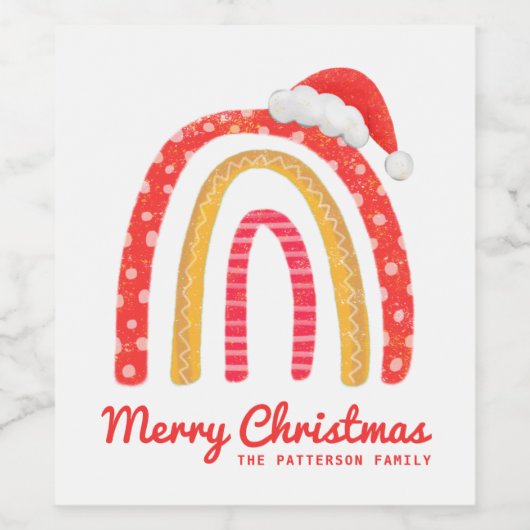 Frohe Weihnachts-Weihnachtsmannmütze Rainbow Perso Weinetikett (Einzelnes Label)