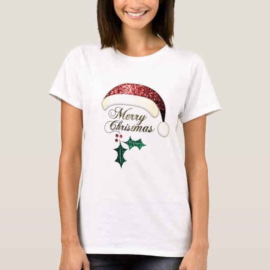 Frohe Weihnachts-Weihnachtsmannmütze Red Gold Gree T-Shirt (Vorderseite)