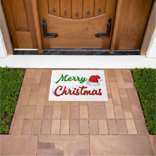 Frohe Weihnachts-Weihnachtsmannmütze Rot-Grün-Skri Fußmatte