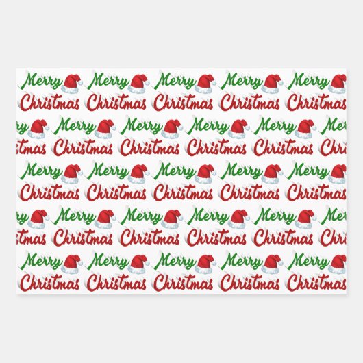 Frohe Weihnachts-Weihnachtsmannmütze Rot-Grün-Skri Geschenkpapier Set (Vorderseite)