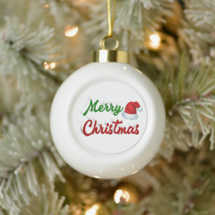 Frohe Weihnachts-Weihnachtsmannmütze Rot-Grün-Skri Keramik Kugel-Ornament