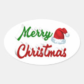 Frohe Weihnachts-Weihnachtsmannmütze Rot-Grün-Skri Ovaler Aufkleber (Vorderseite)