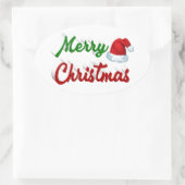 Frohe Weihnachts-Weihnachtsmannmütze Rot-Grün-Skri Ovaler Aufkleber (Tasche)