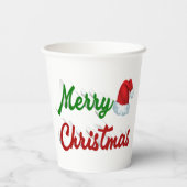 Frohe Weihnachts-Weihnachtsmannmütze Rot-Grün-Skri Pappbecher (Rückseite)