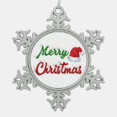 Frohe Weihnachts-Weihnachtsmannmütze Rot-Grün-Skri Schneeflocken Zinn-Ornament (Vorderseite)
